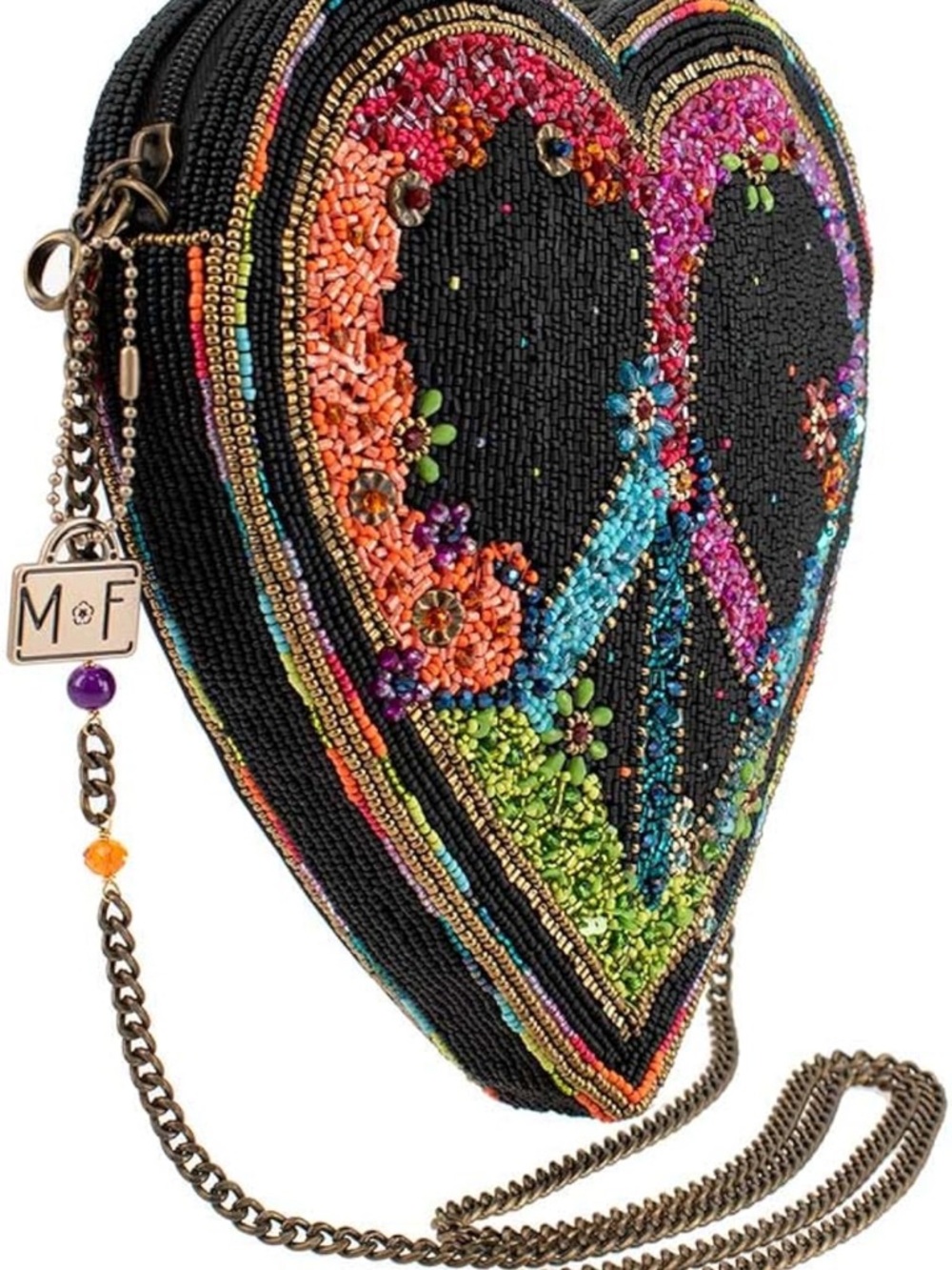 Mary Frances Black Multicolor Beaded Heart Peace Crossbody - Picture 4 of 6